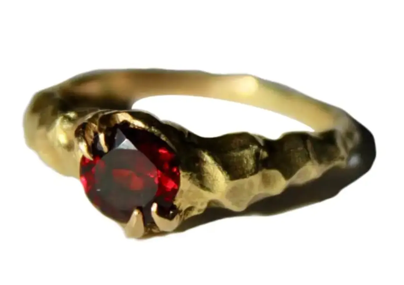 18 Karat Yellow Gold Garnet Solitaire Ring