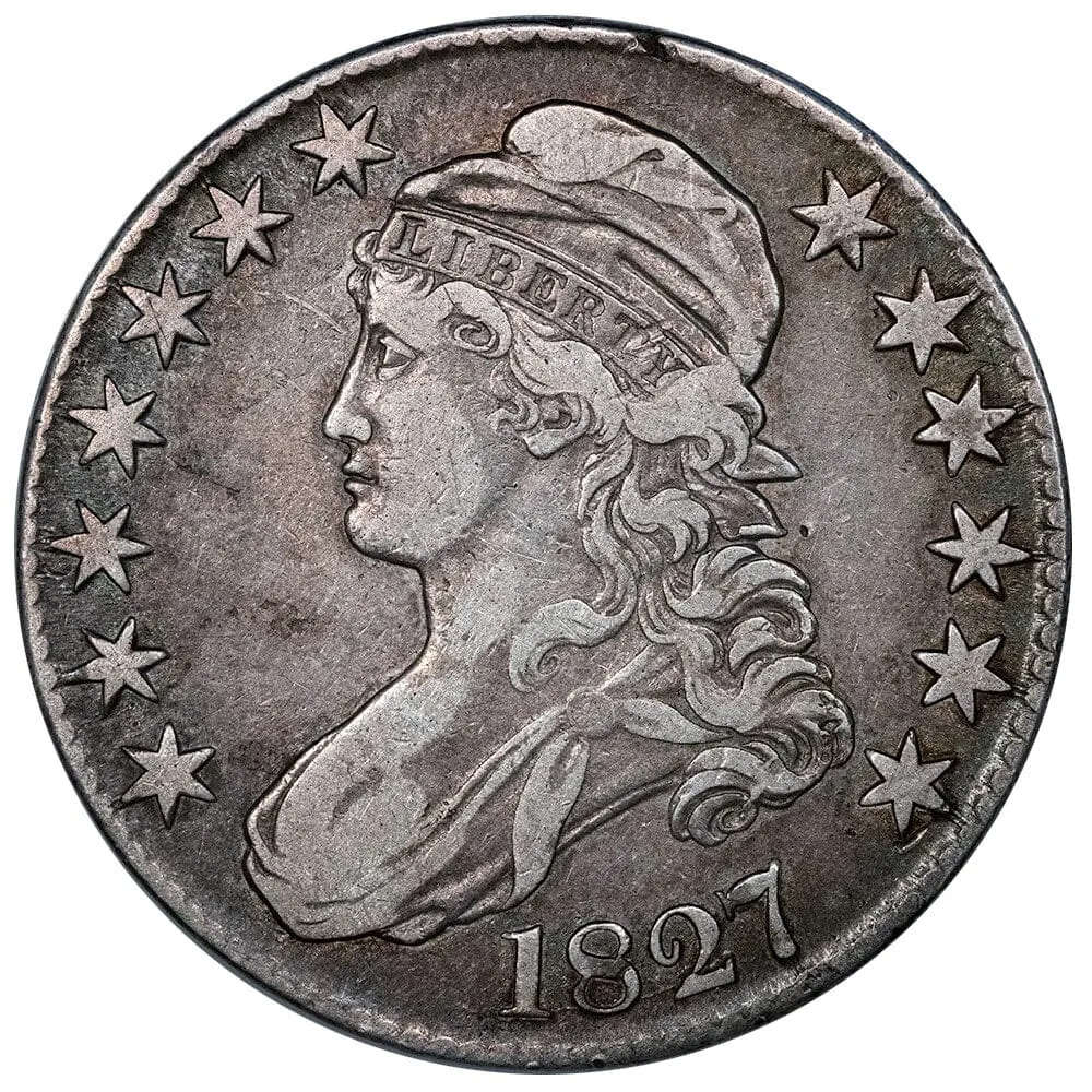 1827 Sq. Base 2 Capped Bust Half Dollar - Overton 126 [R2] - Very Fine