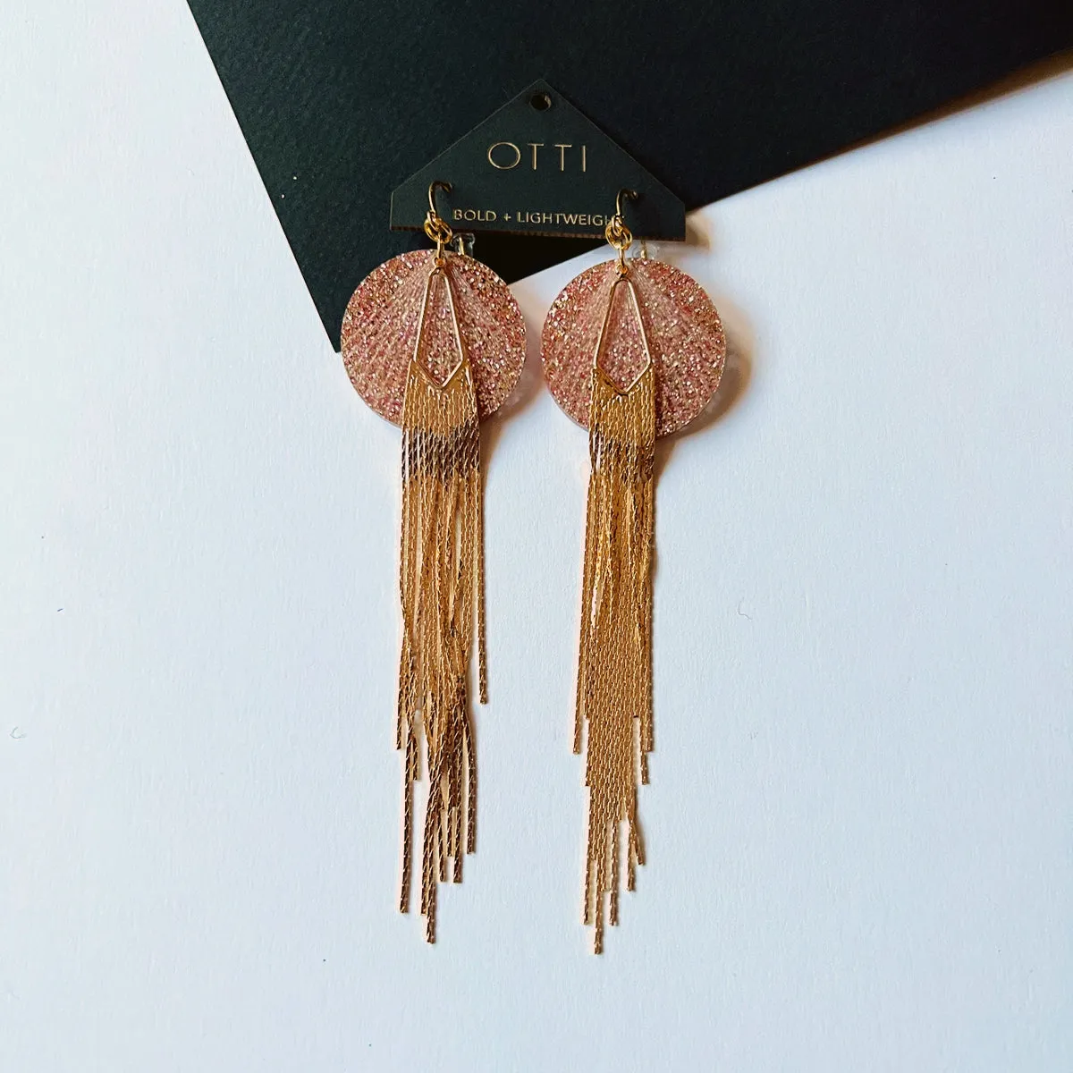 18K Gold Glamour Fringe earring: CHAMPAGNE PINK glitter