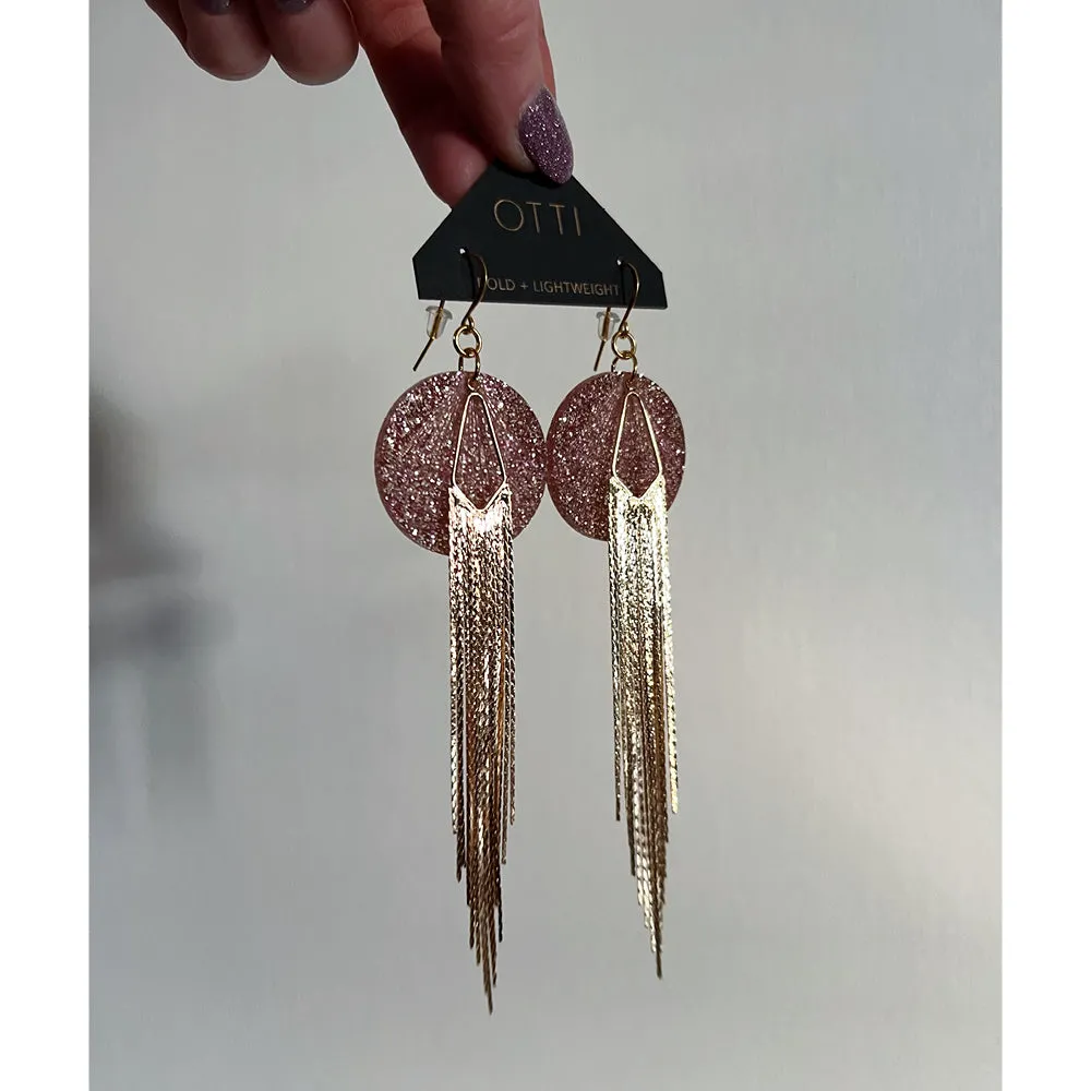 18K Gold Glamour Fringe earring: CHAMPAGNE PINK glitter