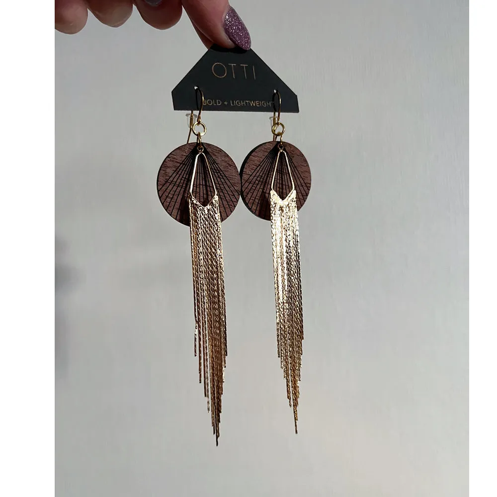 18K Gold Glamour Fringe earring: WALNUT real wood detail