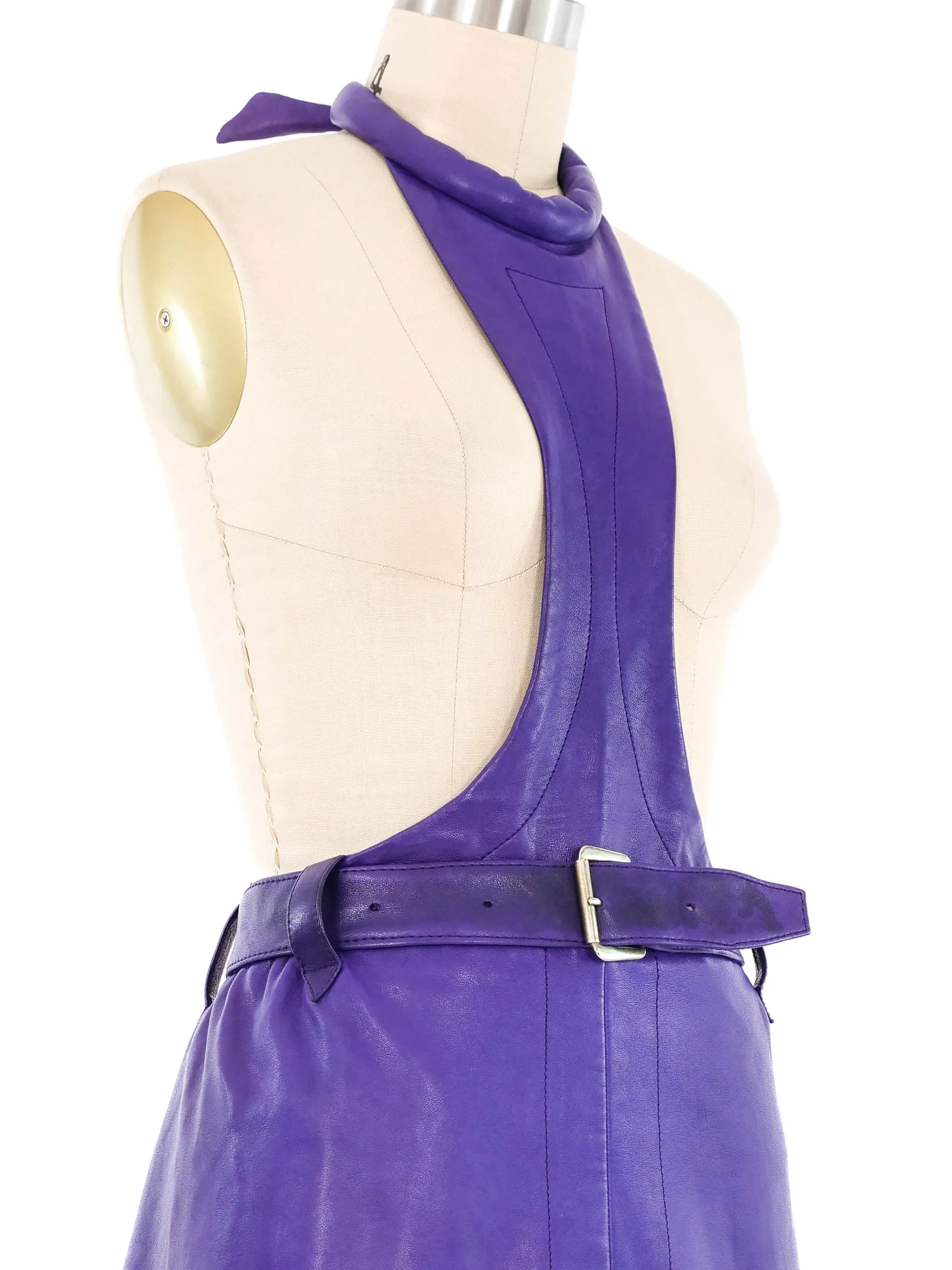 1967 Pierre Cardin Purple Leather Apron Dress