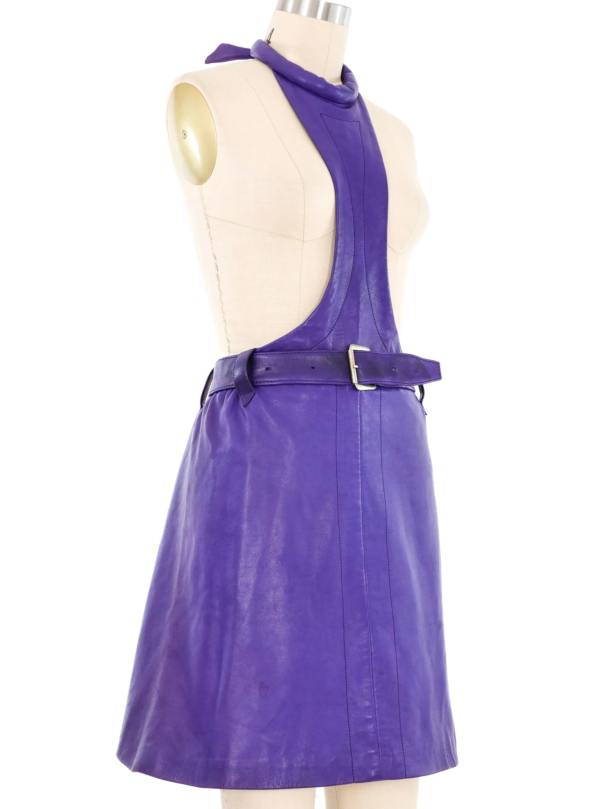 1967 Pierre Cardin Purple Leather Apron Dress