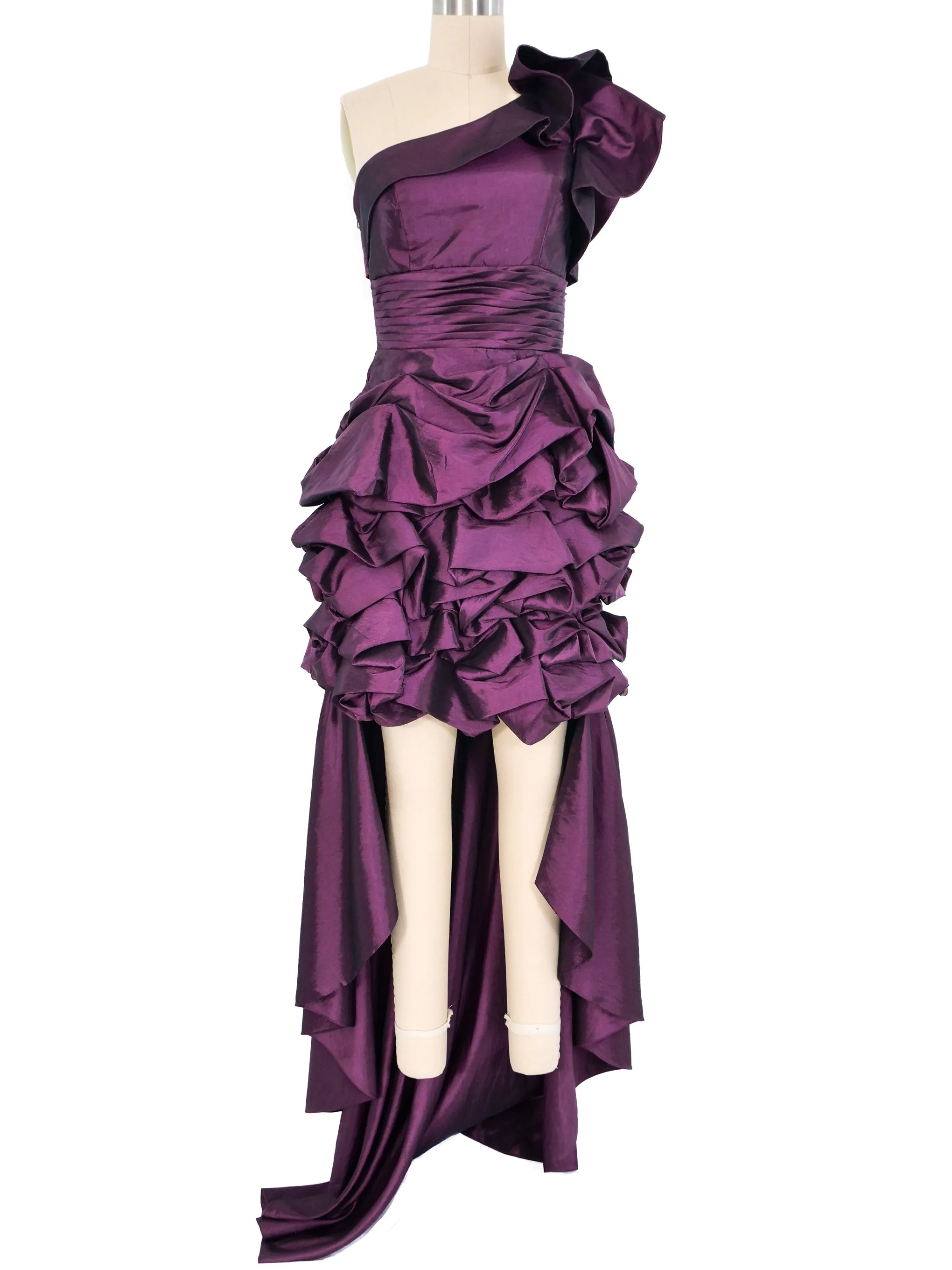 1980s Pierre Cardin Eggplant Convertible One Shoulder Gown