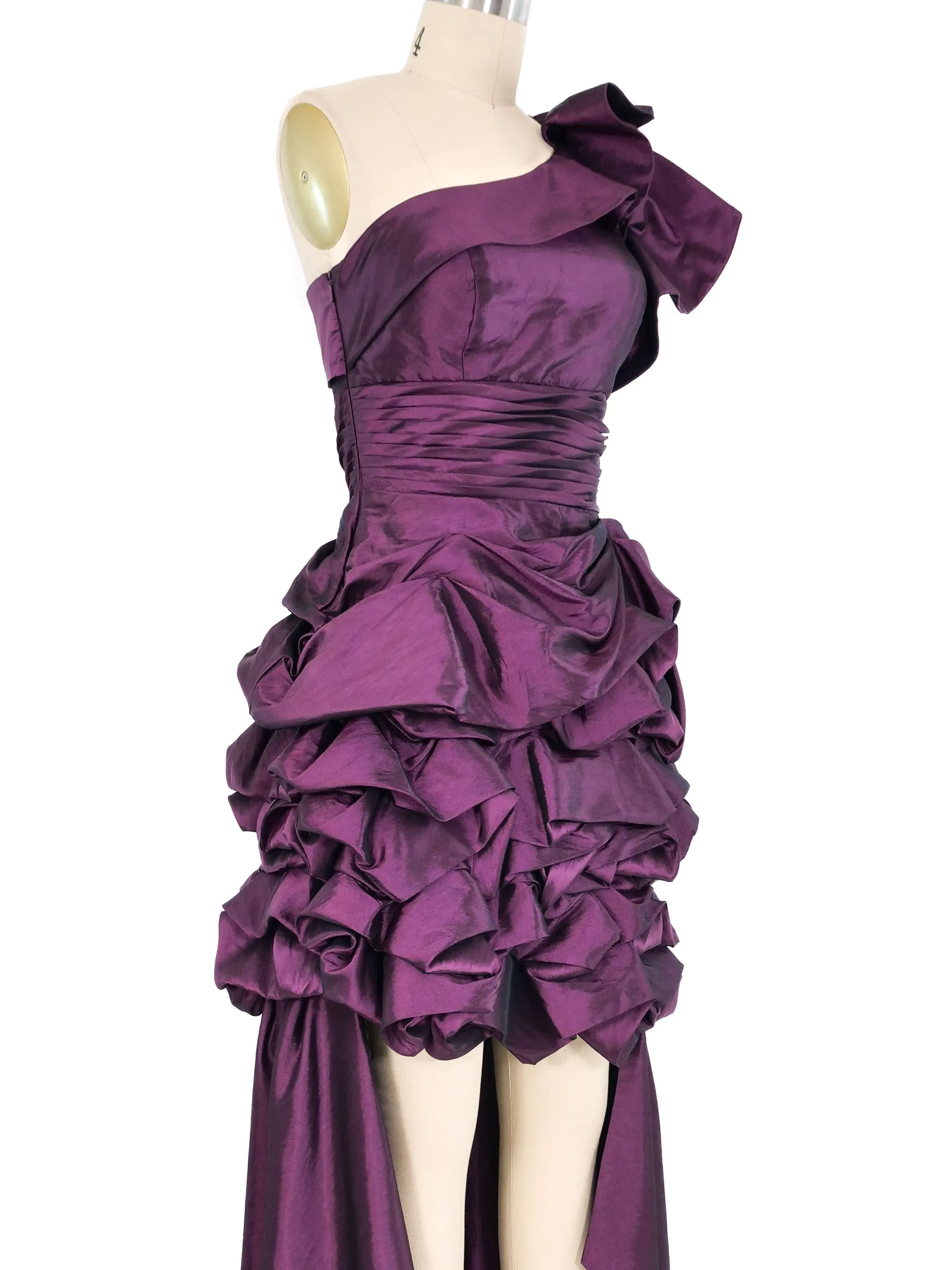 1980s Pierre Cardin Eggplant Convertible One Shoulder Gown