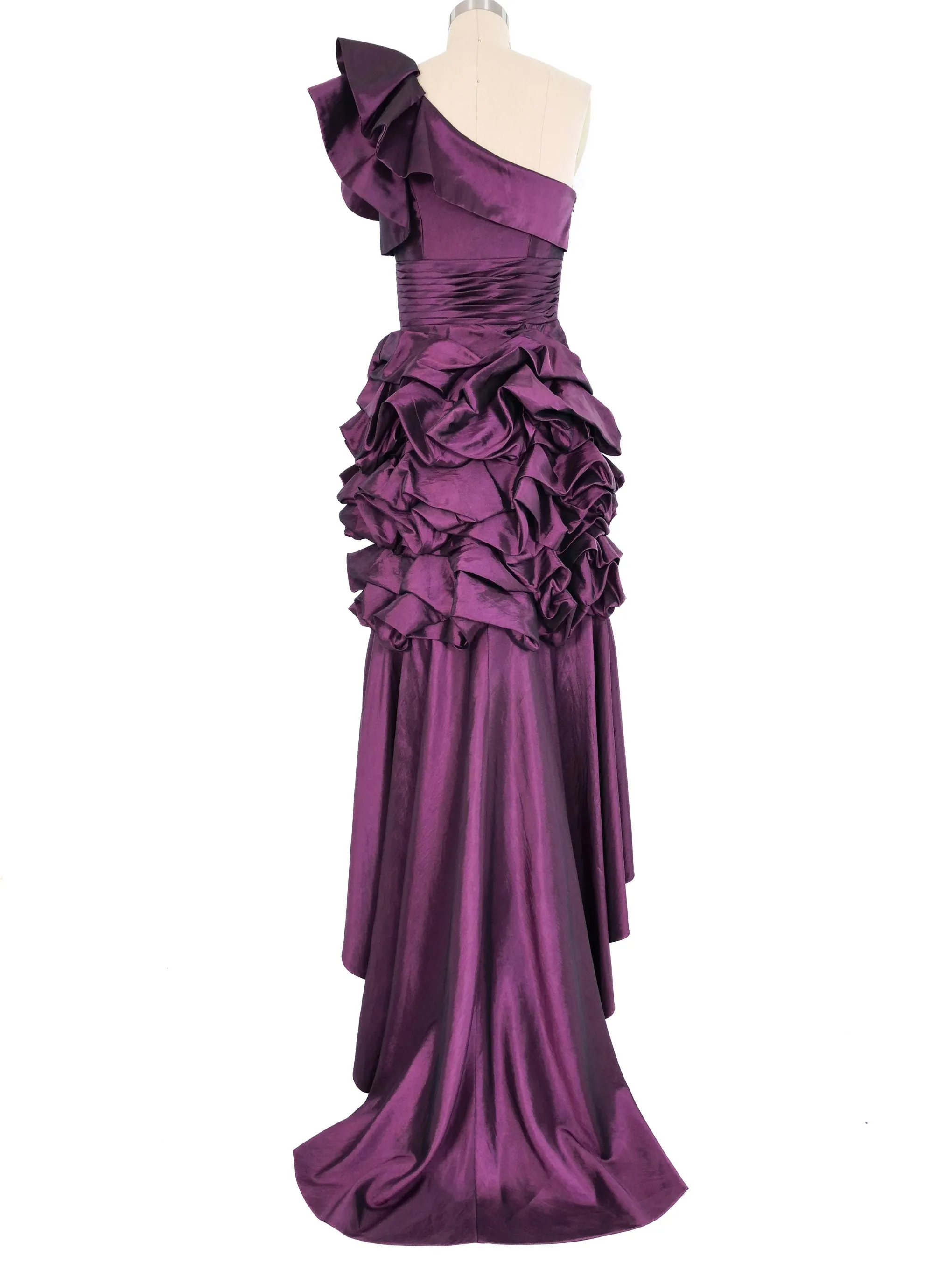 1980s Pierre Cardin Eggplant Convertible One Shoulder Gown