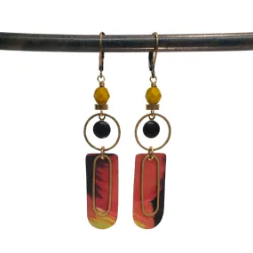 Abstract Brass Eye Earrings - Flame Sunset