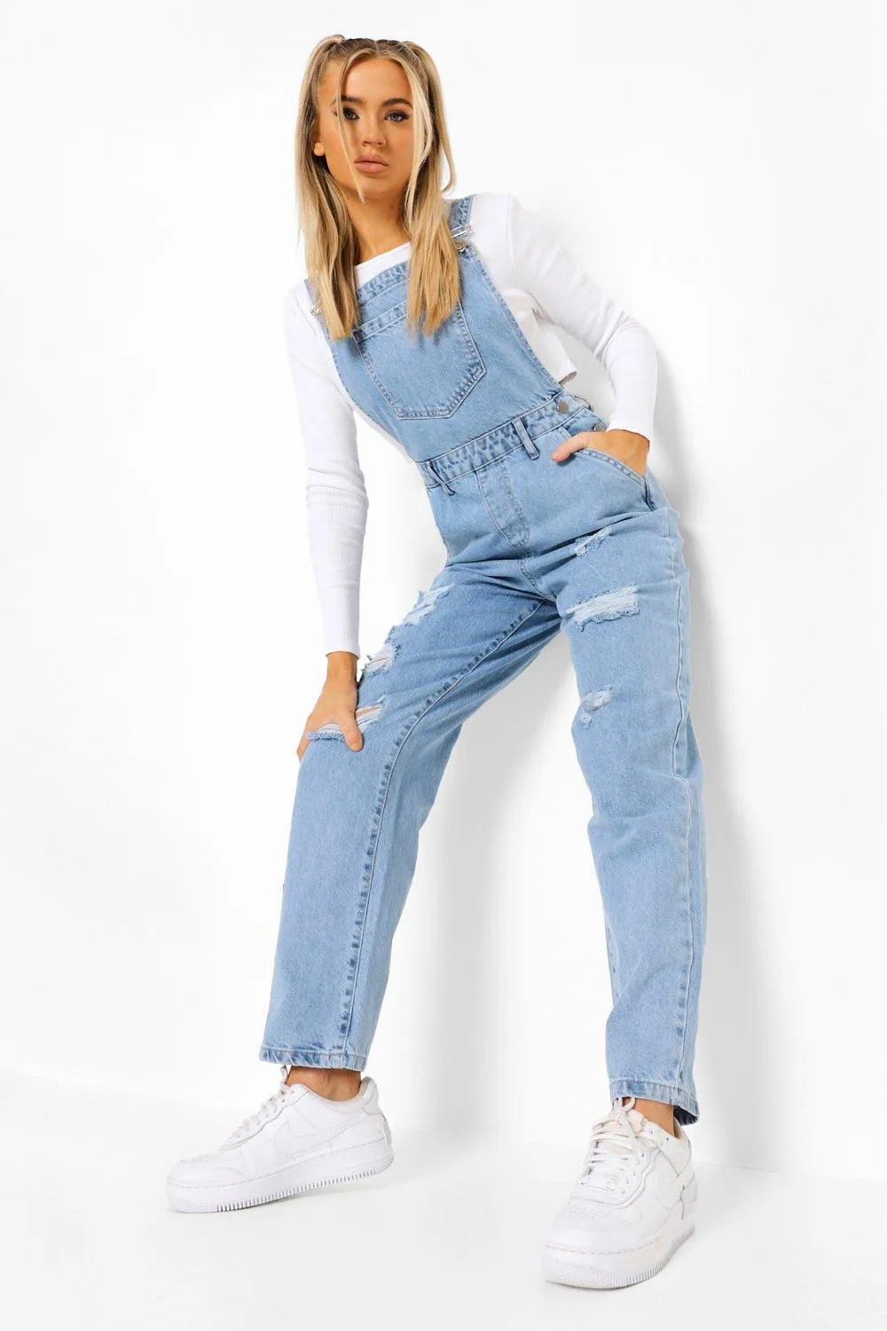 Acid Wash Distressed Overalls