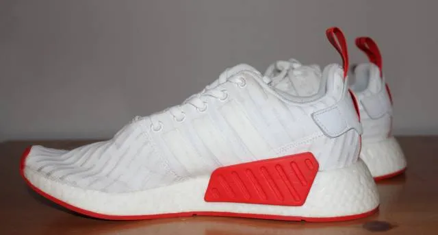 Adidas NMD R2 White/Red PrimeKnit 9/10 Condition Size 10