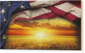 American Flag Harvest Sunset - Wood Print