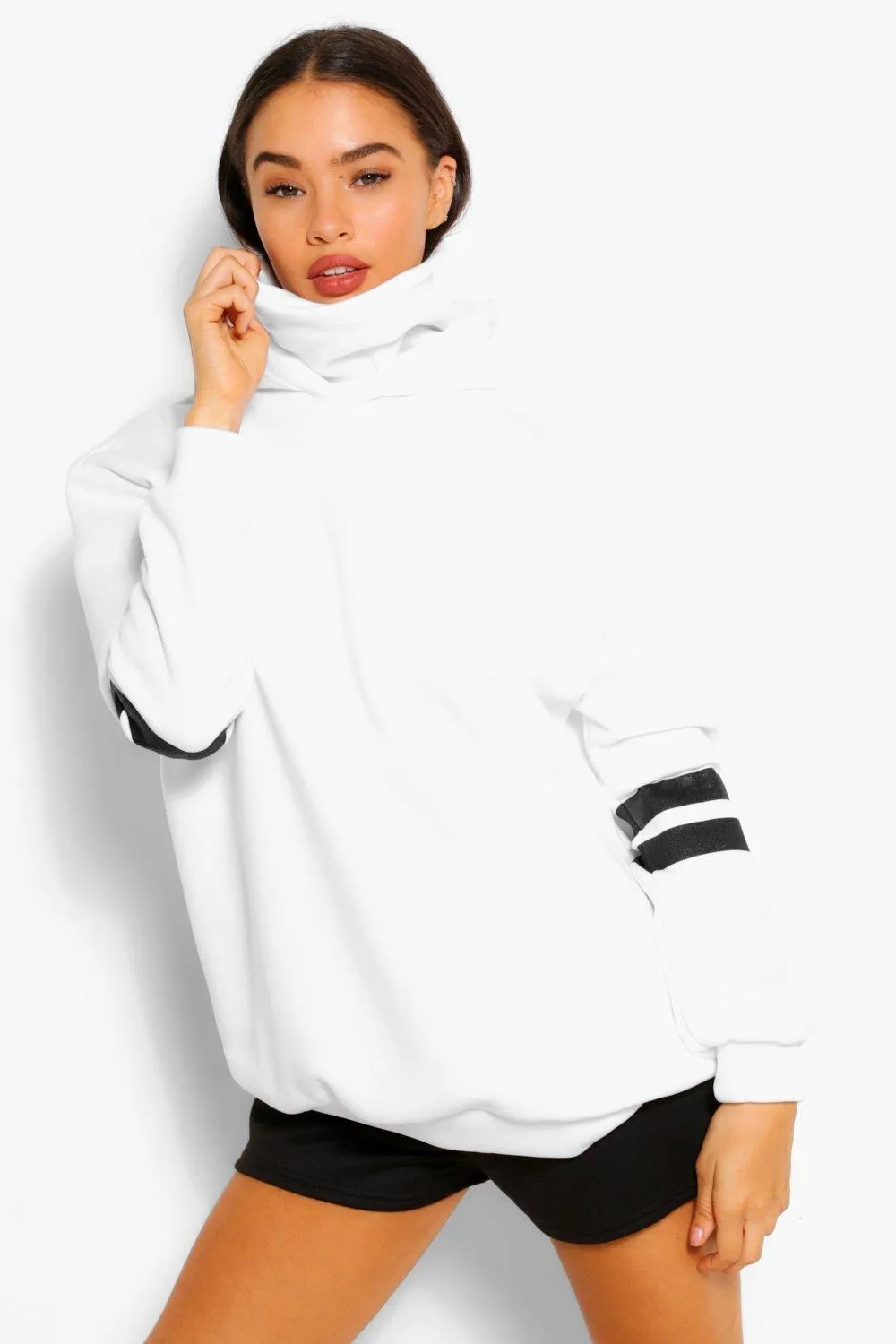 Arm Stripe Detail Overszied Hoody With Snood