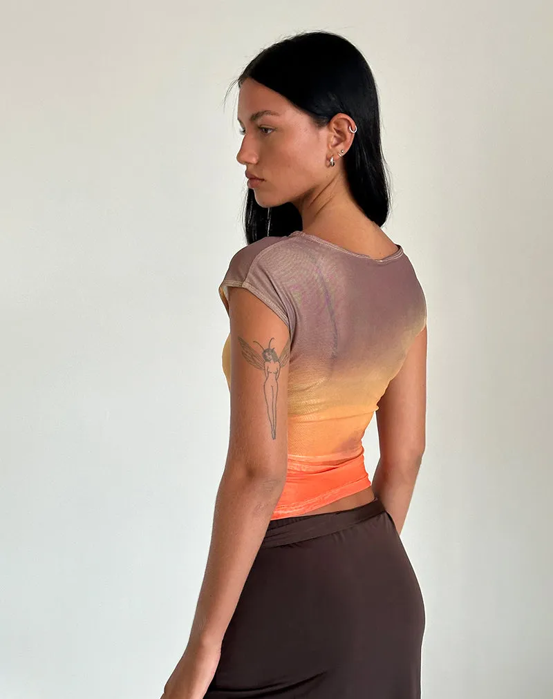 Bastille Top in Mesh Printed Orange Sunset