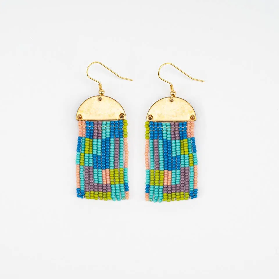 Beaded Patchwork & Brass Earrings