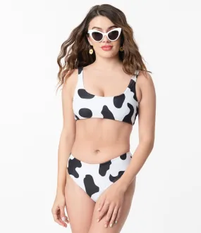 Black & White Cow Print Two Piece Swimsuit