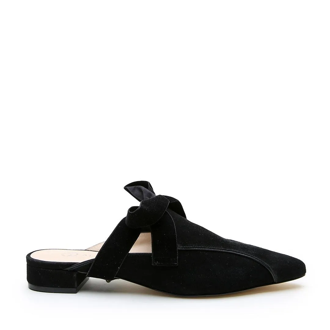 Black Suede Pointed Loafer + Marie Strap