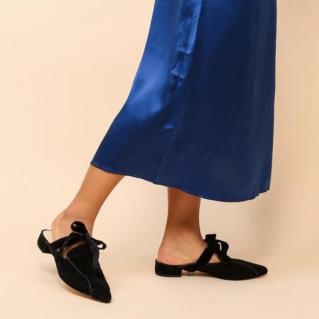 Black Suede Pointed Loafer + Marie Strap