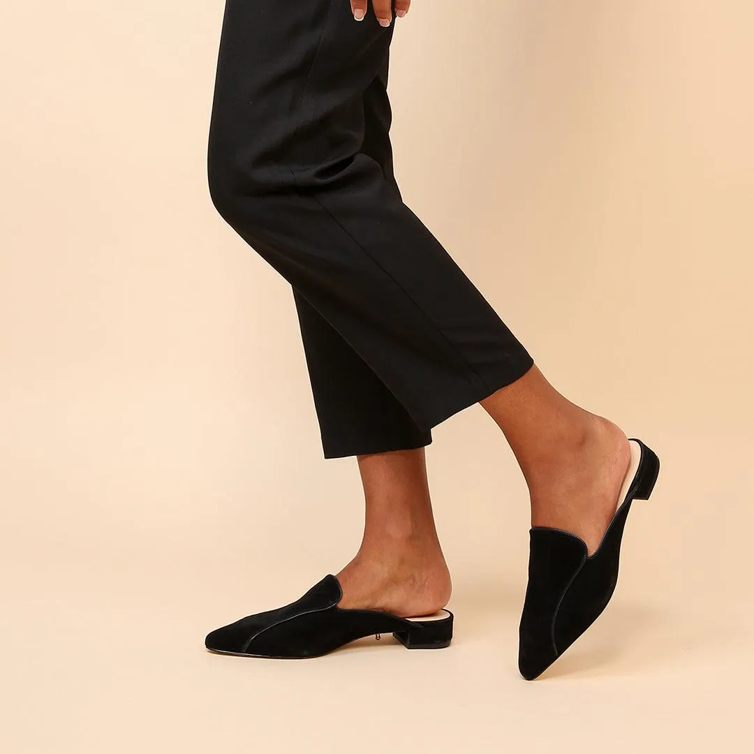 Black Suede Pointed Loafer + Marie Strap