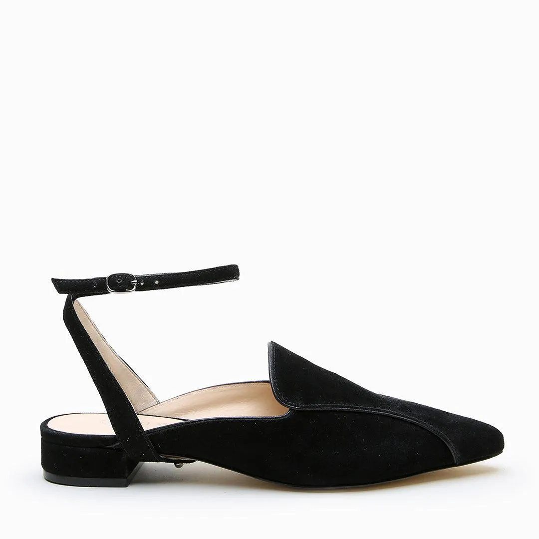 Black Suede Pointed Loafer + Marilyn Strap