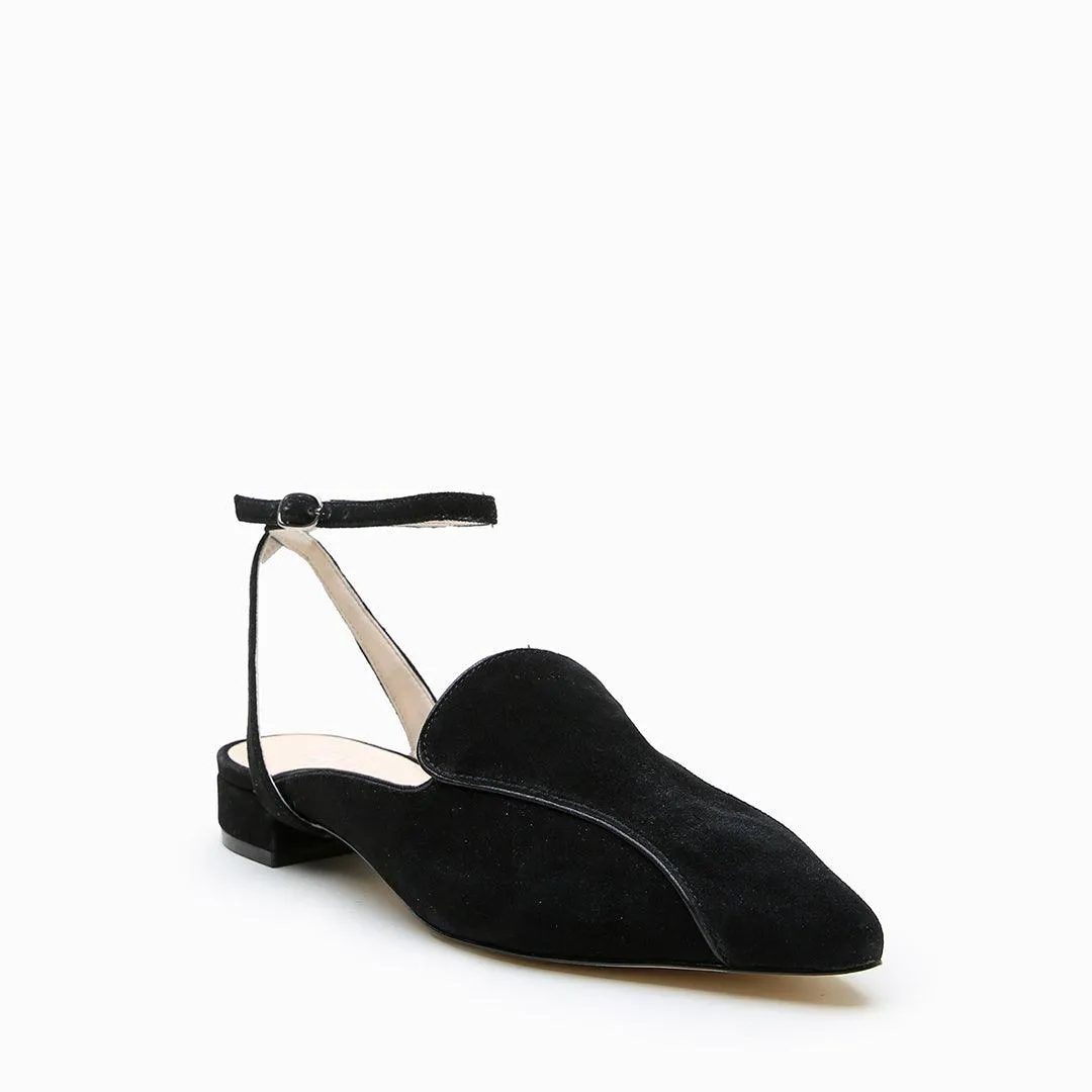 Black Suede Pointed Loafer + Marilyn Strap