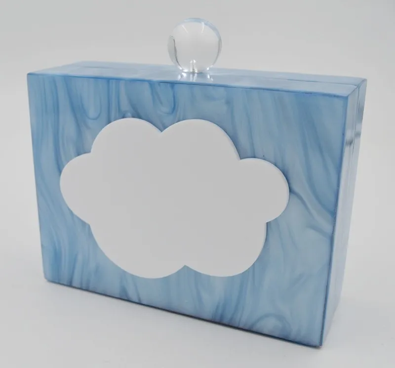 Blue Pink Today is Cloudy Cloud Acrylic Rectangular Evening Clutch Purse Jewelry Box