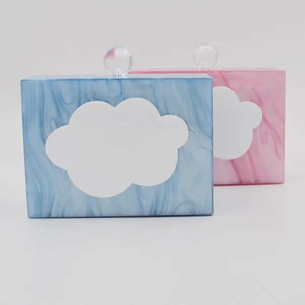 Blue Pink Today is Cloudy Cloud Acrylic Rectangular Evening Clutch Purse Jewelry Box