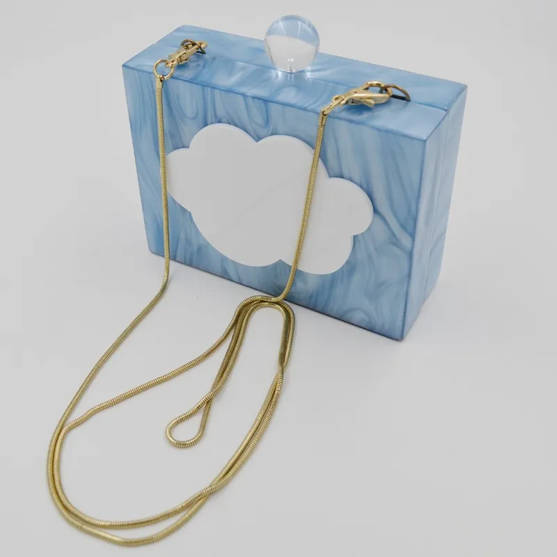 Blue Pink Today is Cloudy Cloud Acrylic Rectangular Evening Clutch Purse Jewelry Box