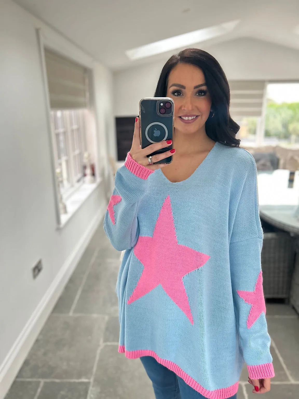 Blue V Neck Star Knit Florence