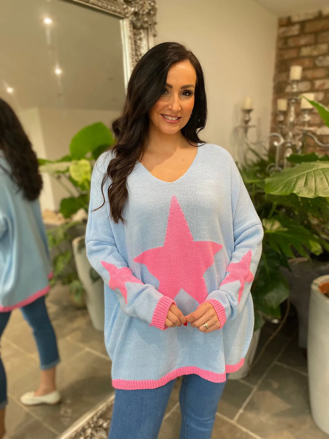 Blue V Neck Star Knit Florence