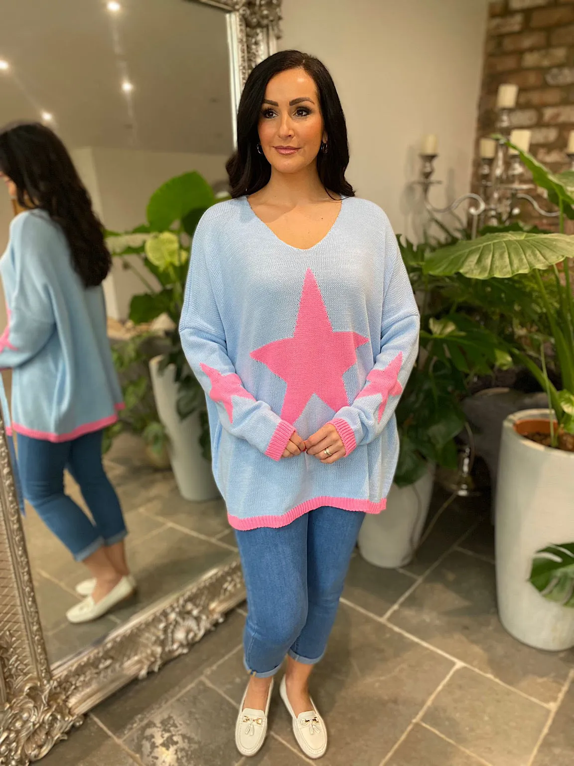 Blue V Neck Star Knit Florence