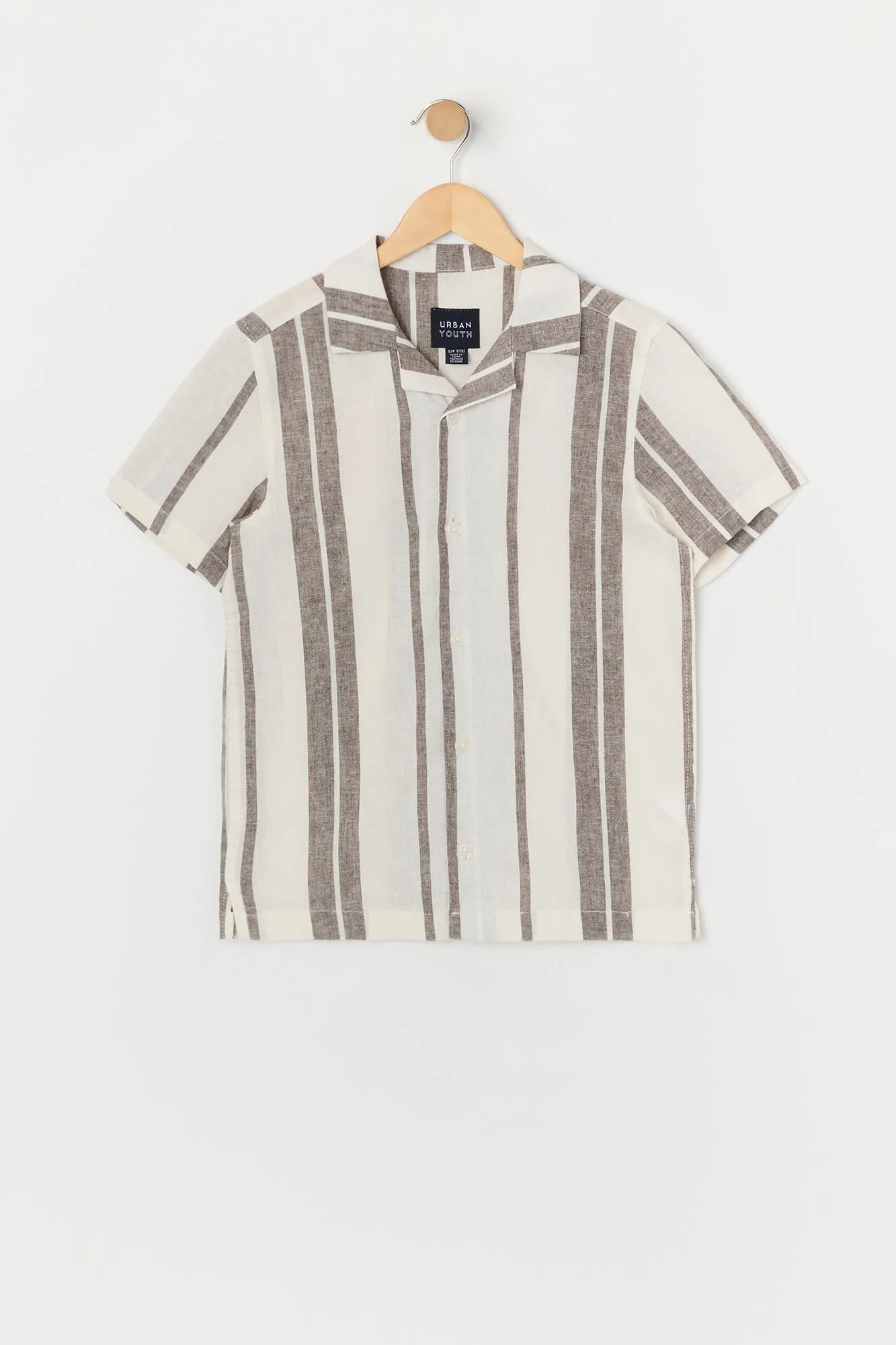 Boys Linen Striped Short Sleeve Button-Up Top