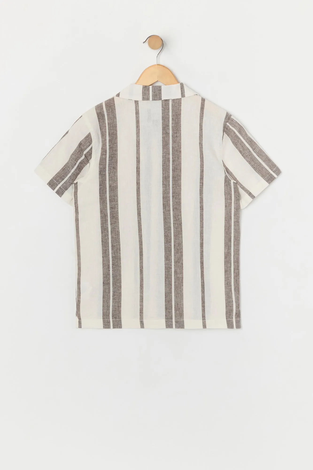 Boys Linen Striped Short Sleeve Button-Up Top