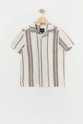 Boys Linen Striped Short Sleeve Button-Up Top