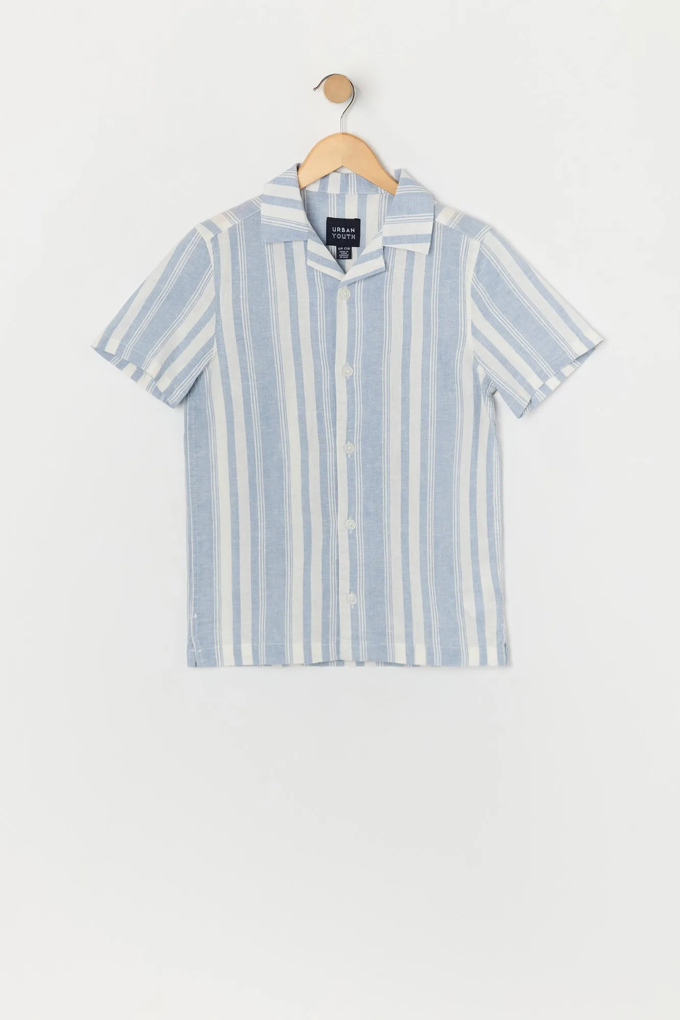 Boys Linen Striped Short Sleeve Button-Up Top