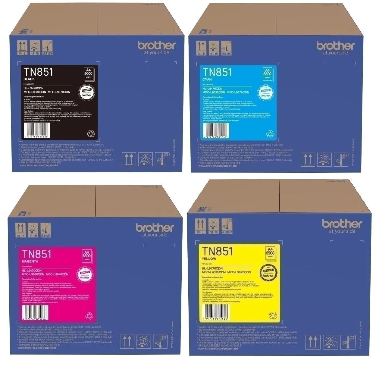 Brother TN851 Toner Ink Cartridge Set Black/Cyan/Yellow/Magenta TN-851 Genuine Original