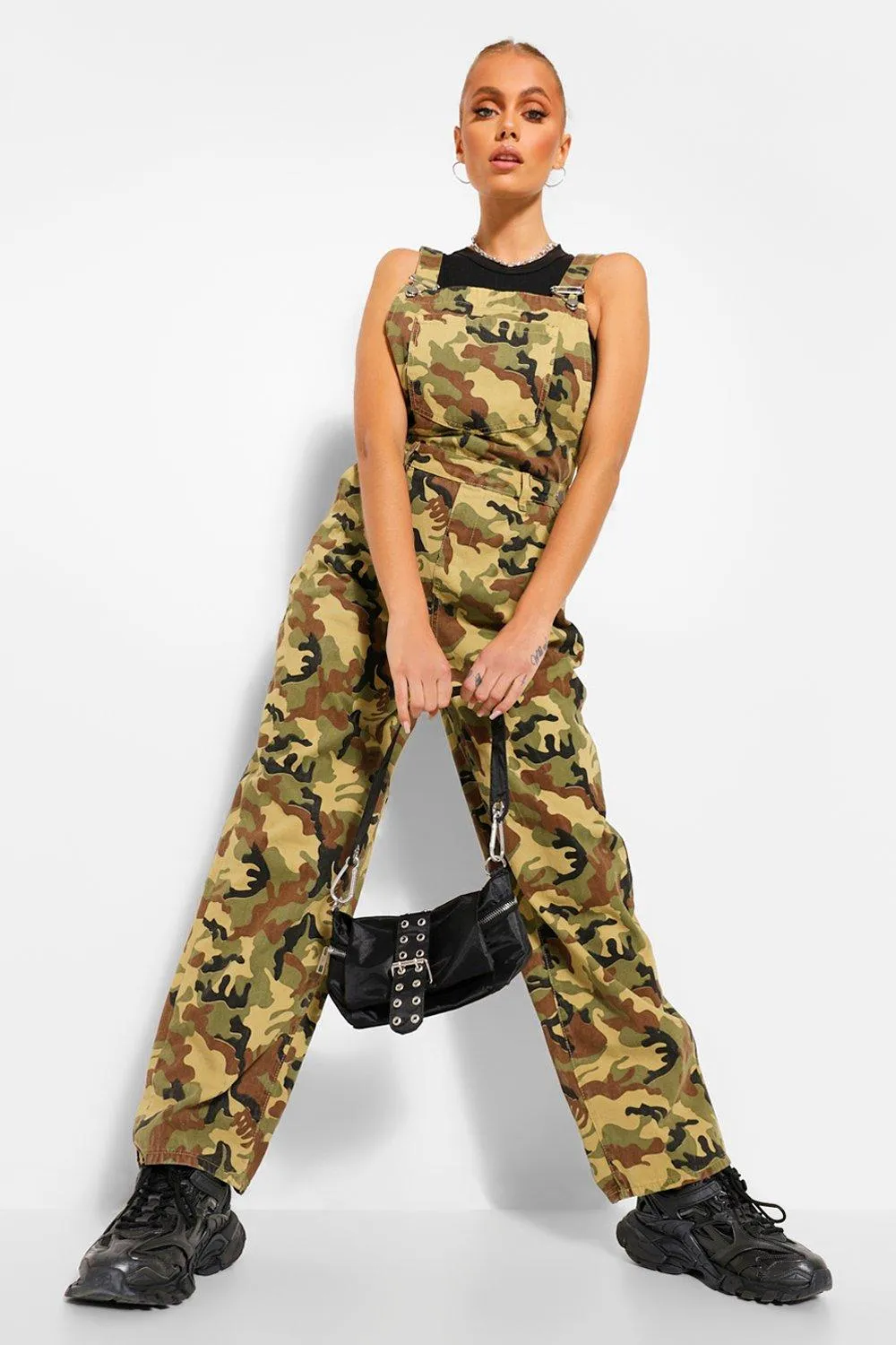 Camo Denim Boyfriend Overalls