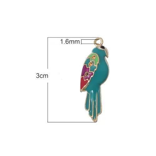 Charms, Bird, Parrot, Single-Sided, Teal, Enameled, Light Gold Alloy, 30mm