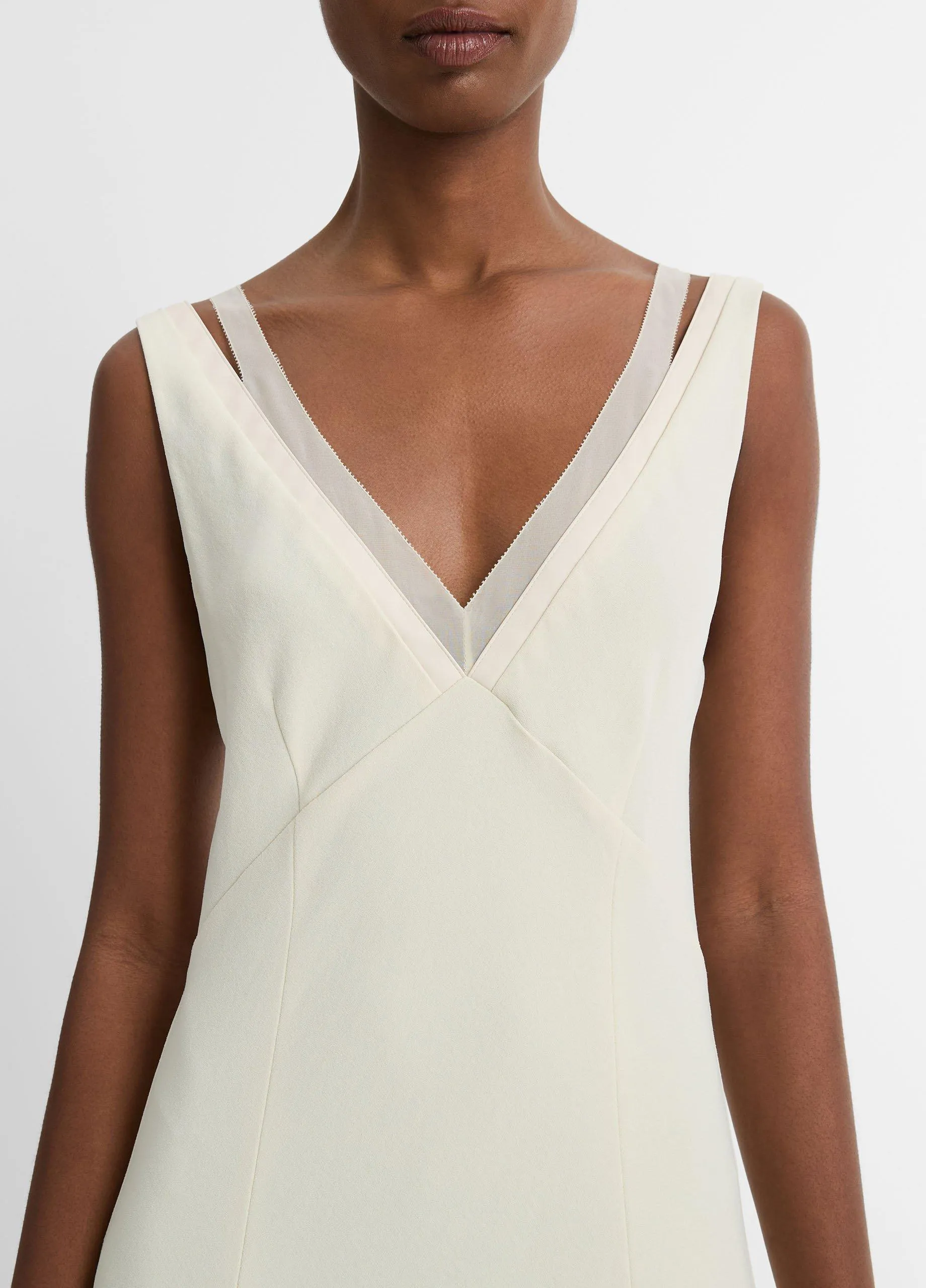 Chiffon and Faux-Leather Layered Slip Dress