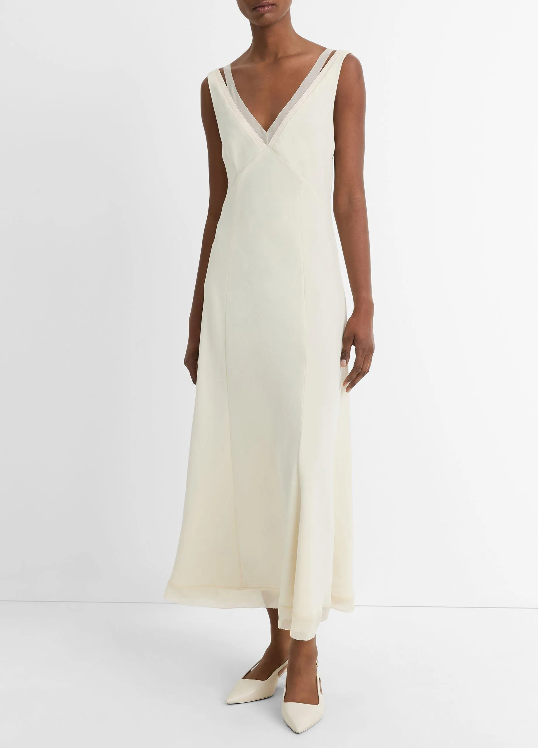 Chiffon and Faux-Leather Layered Slip Dress