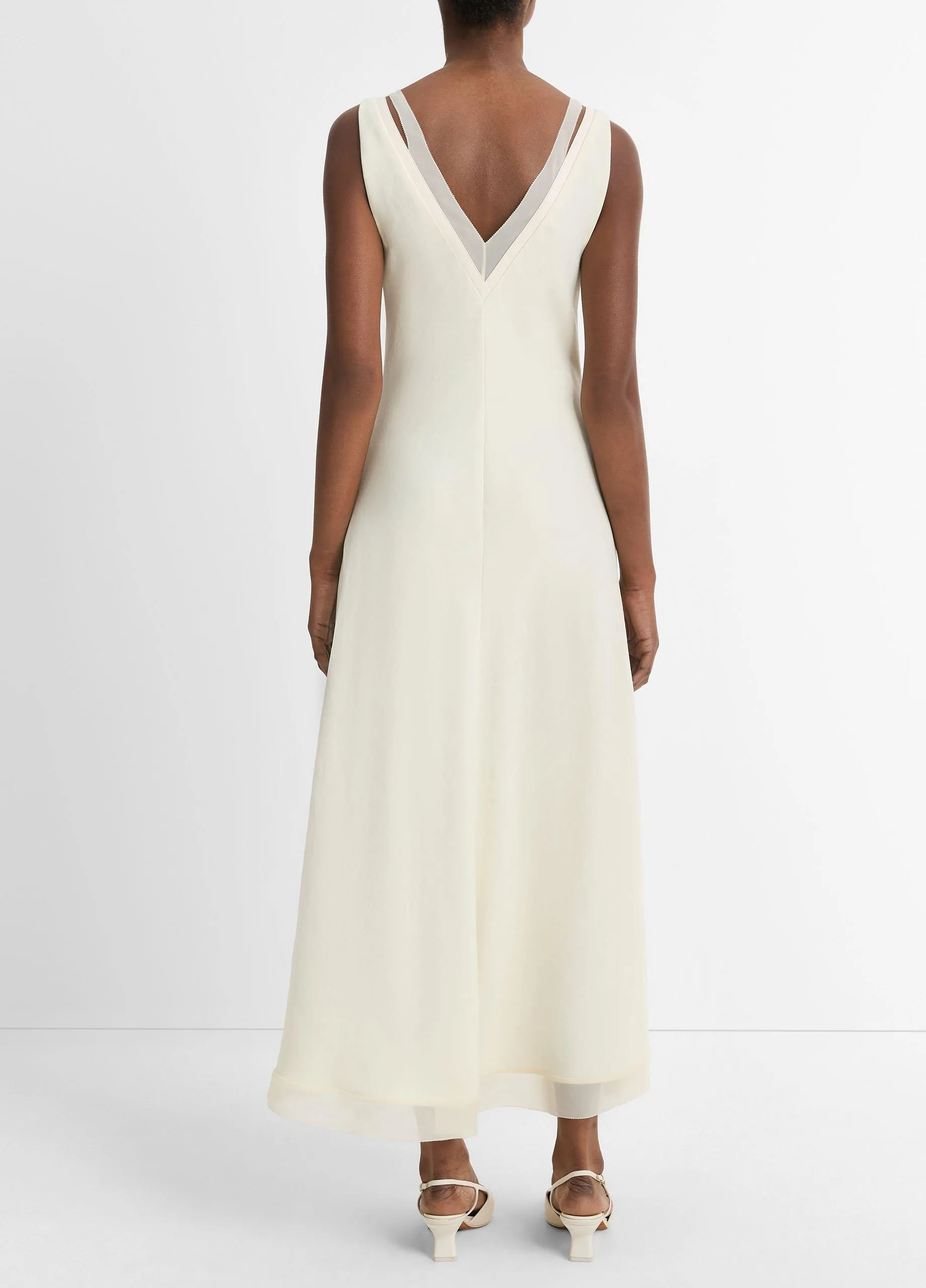 Chiffon and Faux-Leather Layered Slip Dress