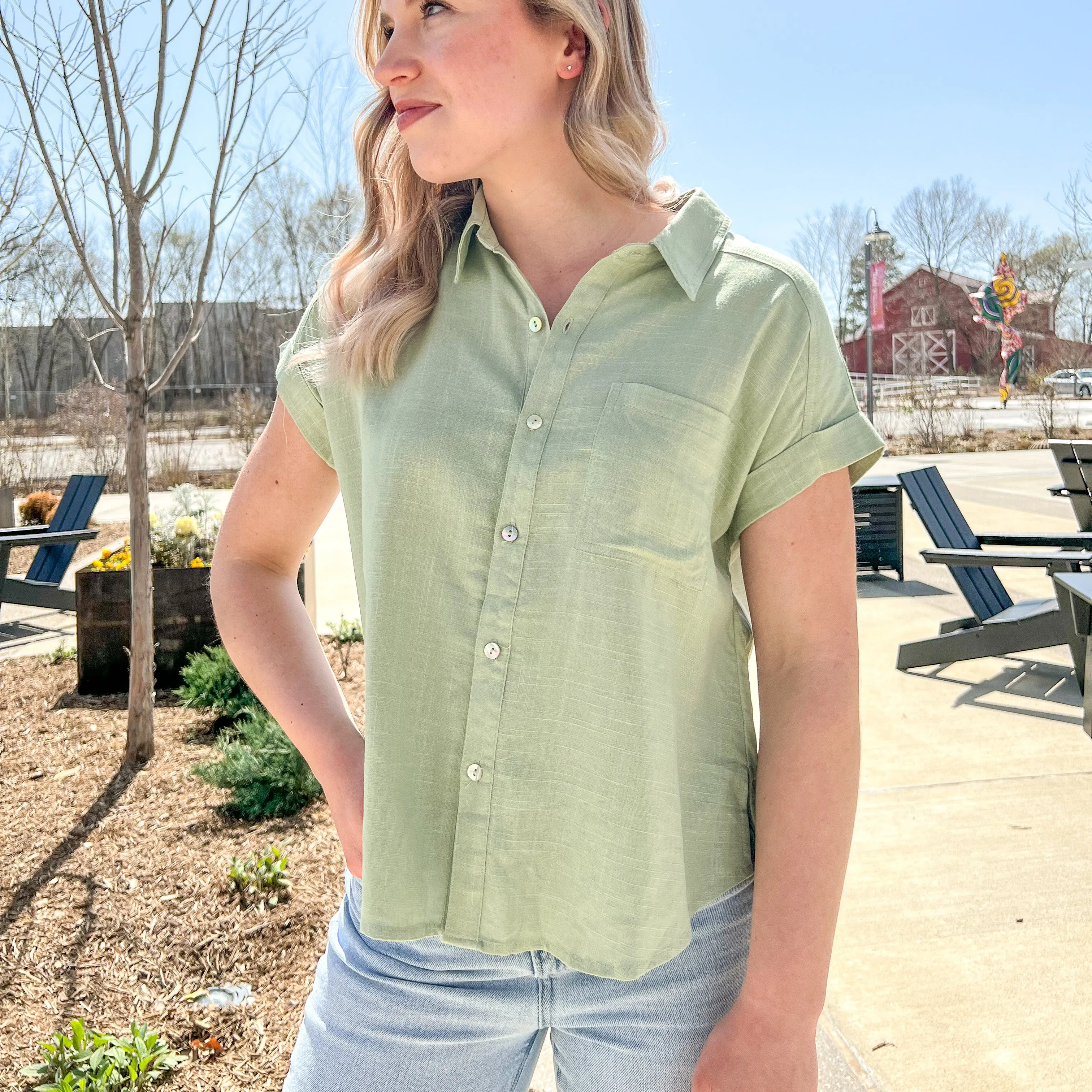 Clara Button-up in Sage