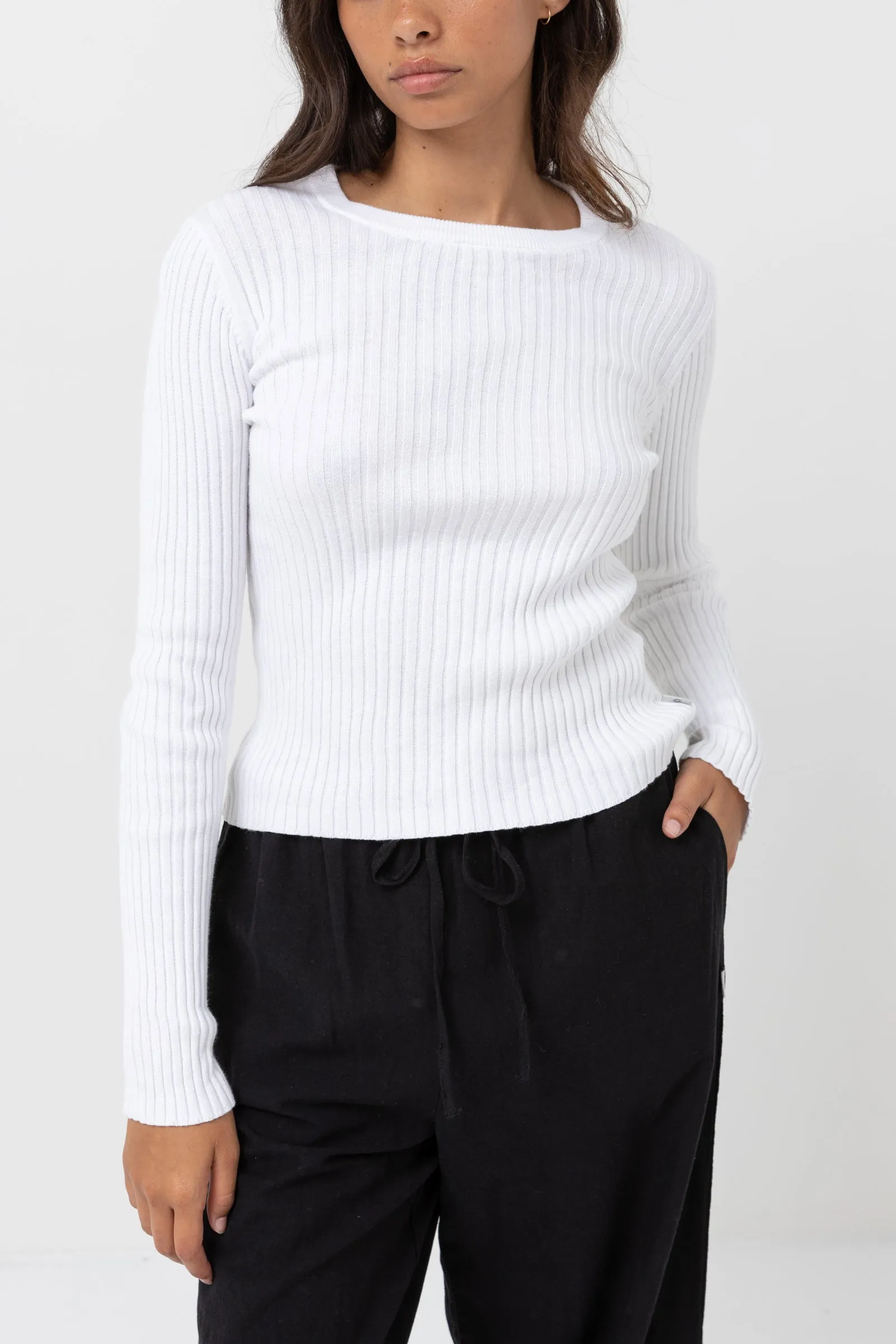 Classic Knit Long Sleeve Top White