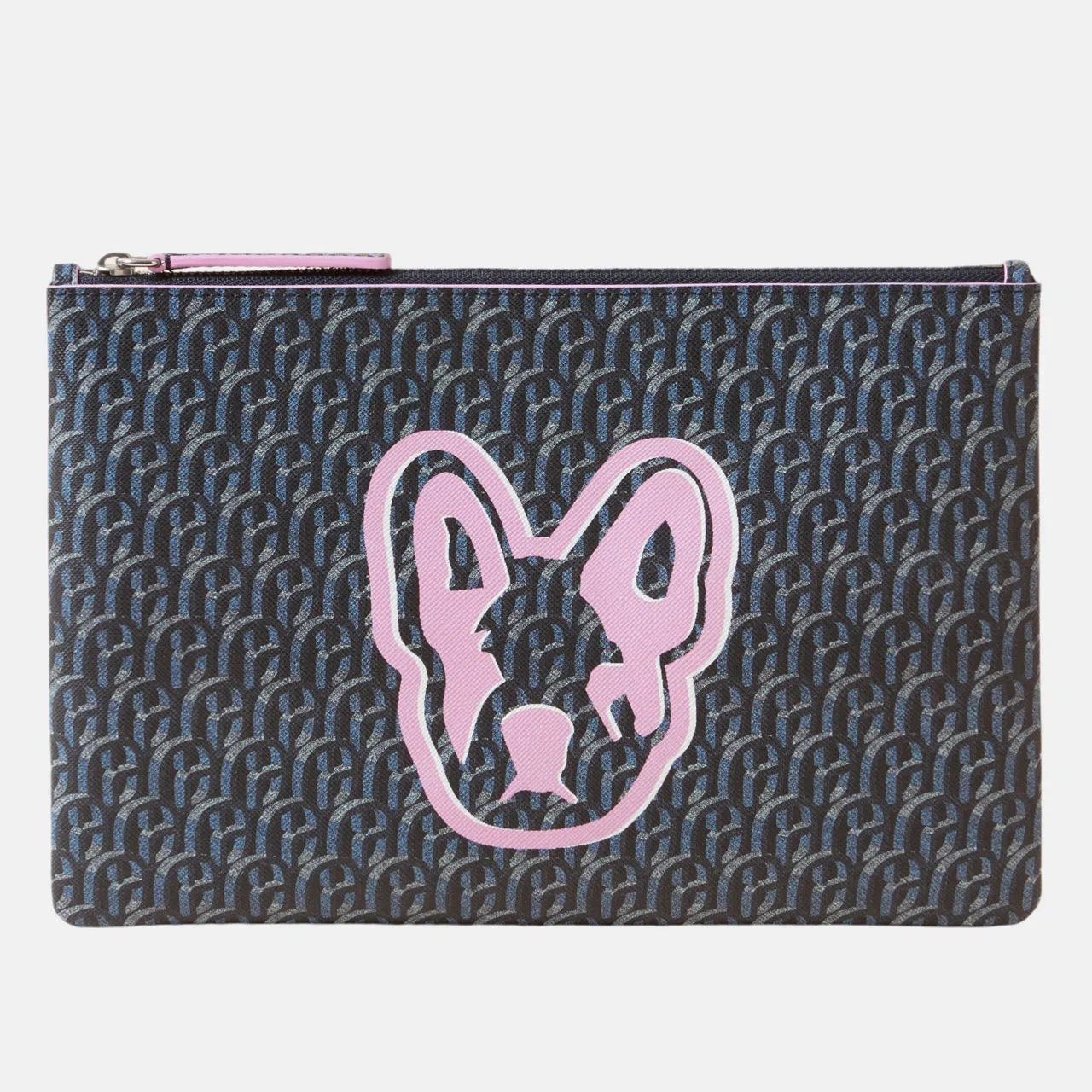 CLAUDIE PIERLOT Zipped Monogram Logo Clutch - NAVY