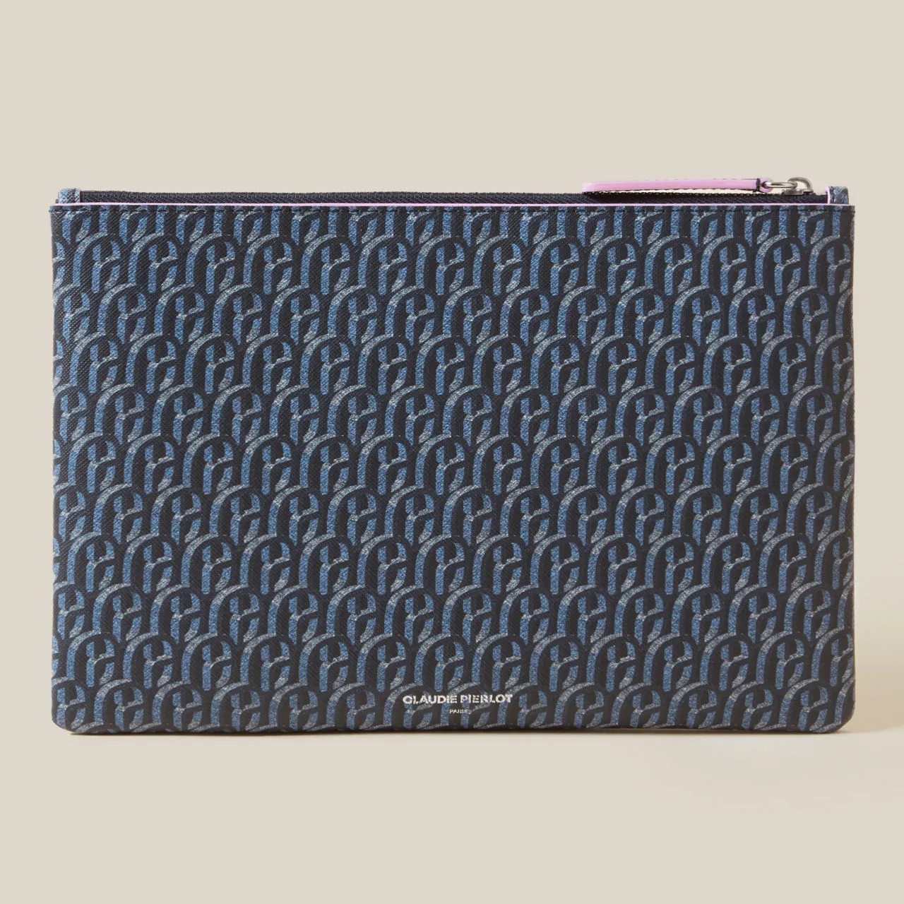 CLAUDIE PIERLOT Zipped Monogram Logo Clutch - NAVY