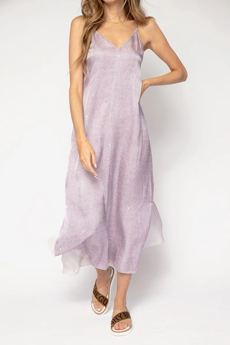 Cloquet Silk Satin Slip Dress in Lilac Twinkle Print