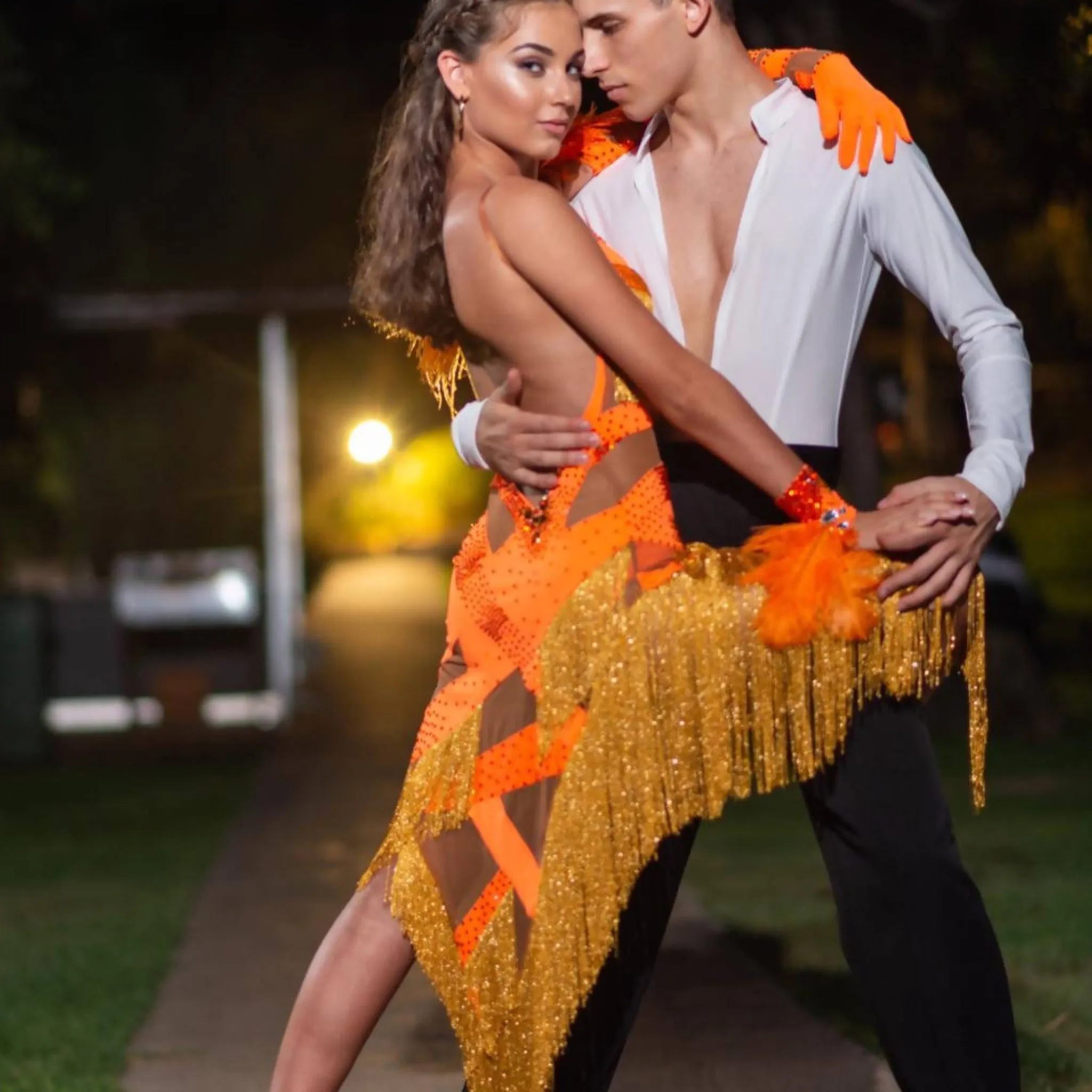 Coral Chic Latin Dress with Fringe