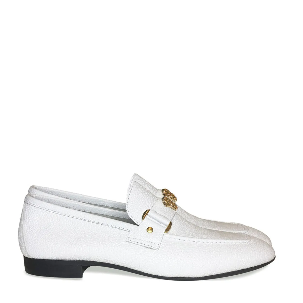 Corrente P000667 5229 Men's Shoes White Leather with Medusa Ornament Slip On Loafers (CRT1431)