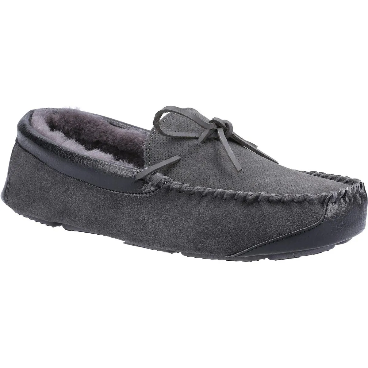 Cotswold Northwood Sheepskin Moccasin Slipper Grey