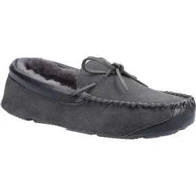 Cotswold Northwood Sheepskin Moccasin Slipper Grey