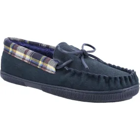 Cotswold Sodbury Slip On Moccasin Slipper Navy