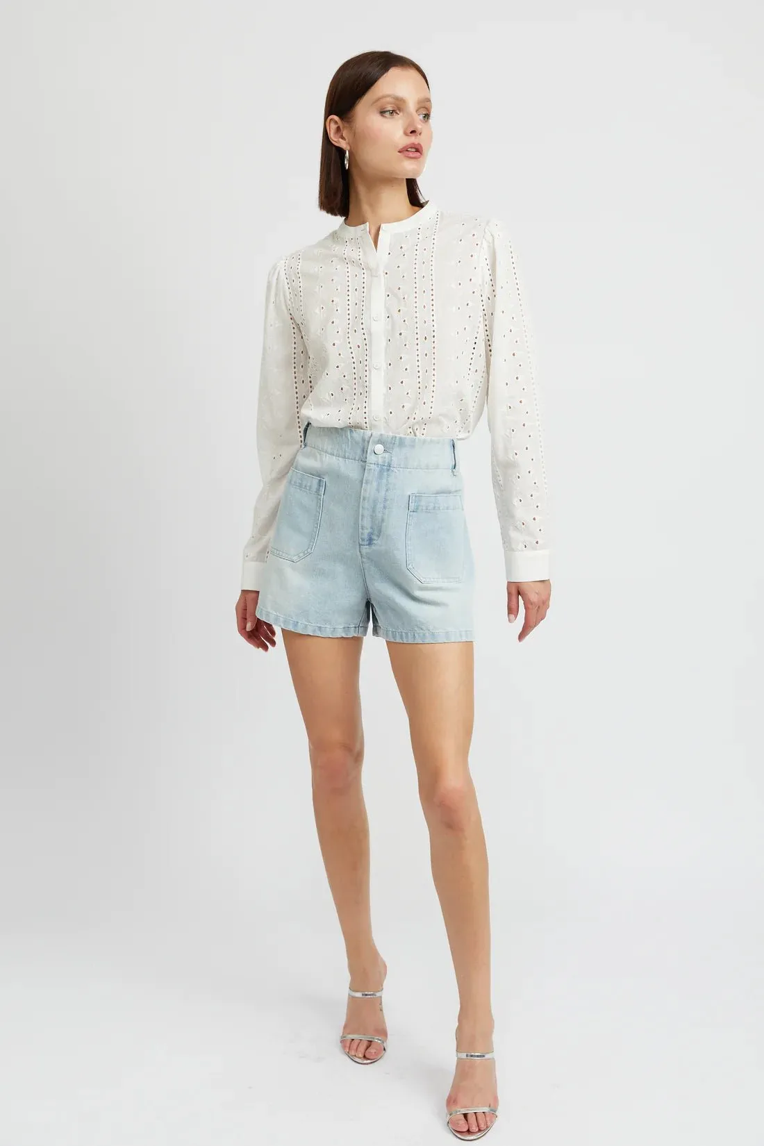 Cotton Eyelet Button Up Top